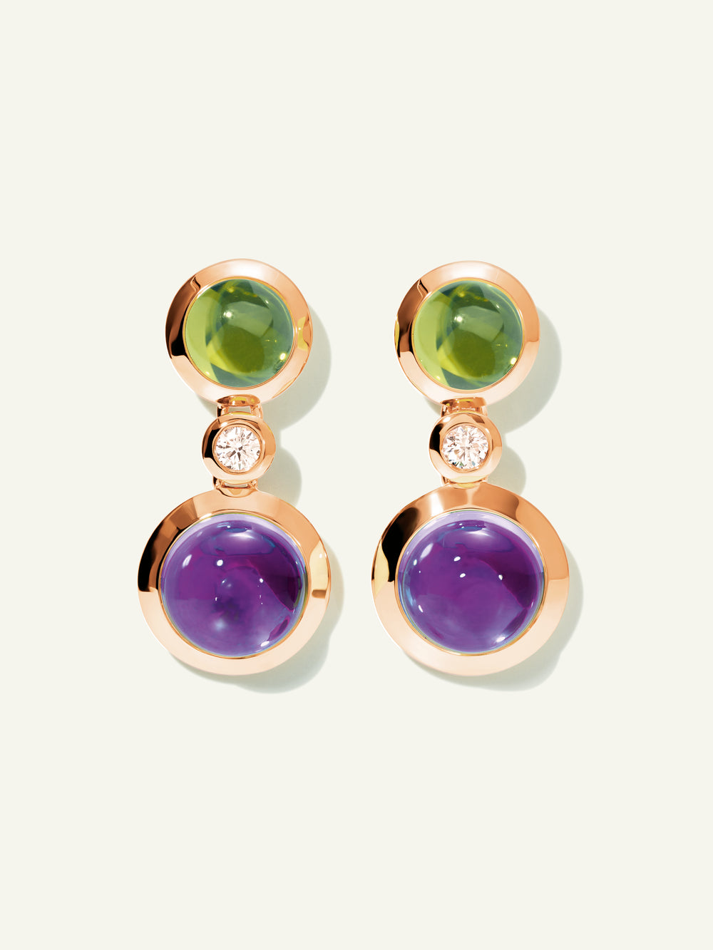 BOUTON 2 Cabochons Earrings in 'Aurora' with White Diamonds