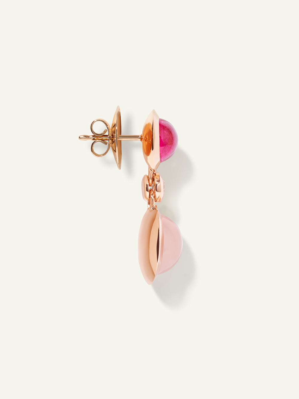 BOUTON 2 Cabochons Earrings in 'Blush' with White Diamonds