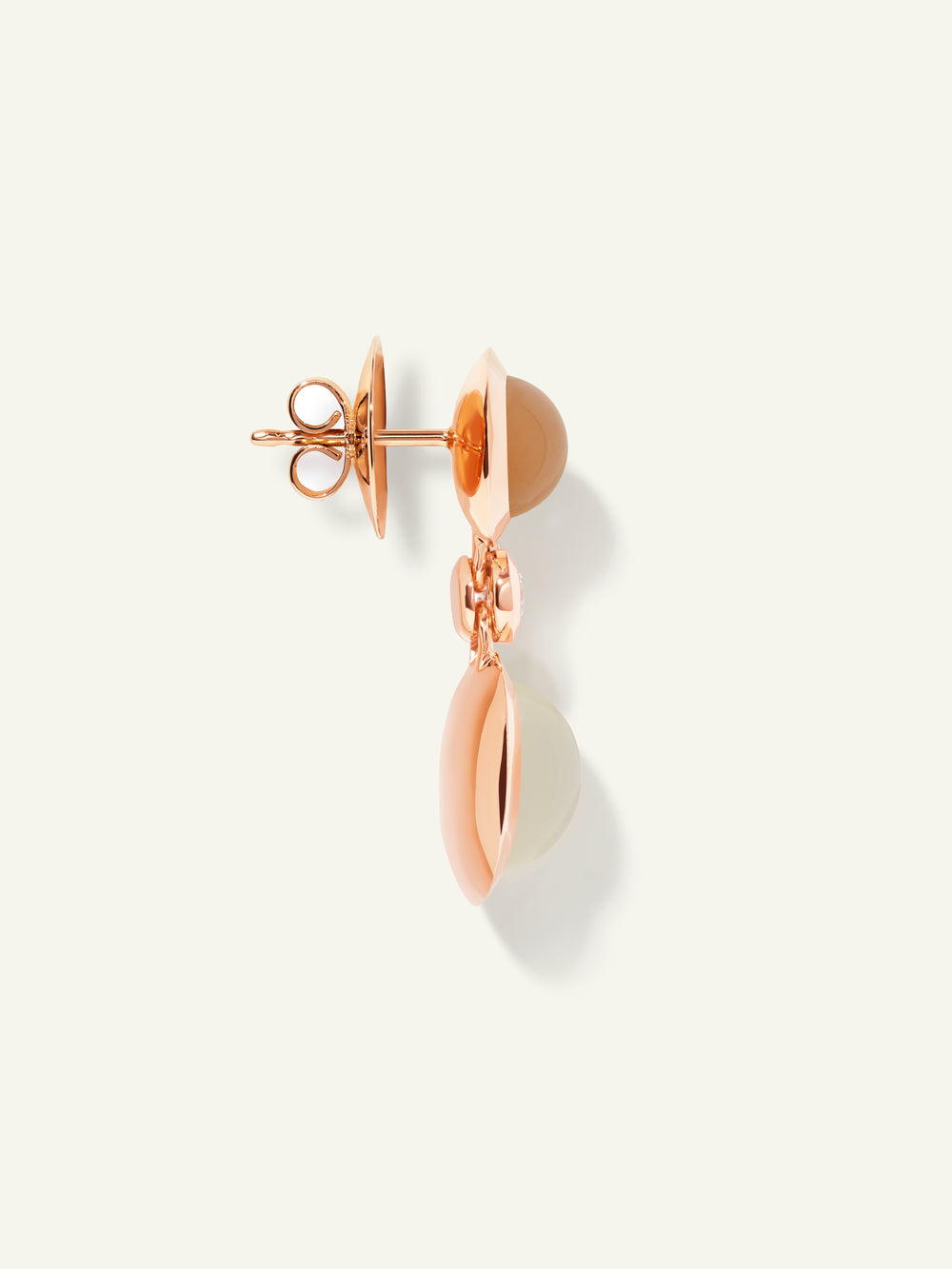 BOUTON 2 Cabochons Earrings in 'Camel' with White Diamonds