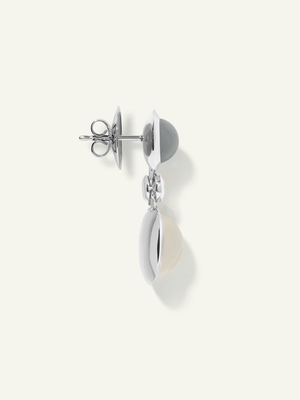 BOUTON 2 Cabochons Earrings in 'Cashmere' with White Diamonds