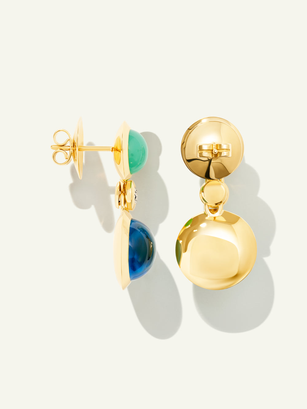 BOUTON 2 Cabochons Earrings in 'Lagoon' with White Diamonds