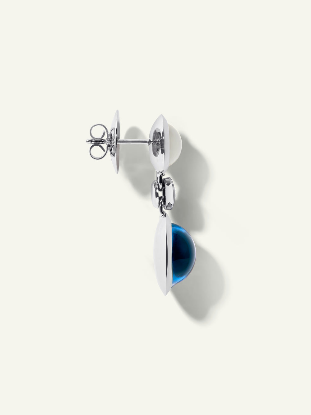 BOUTON 2 Cabochons Earrings in 'Ocean' with White Diamonds