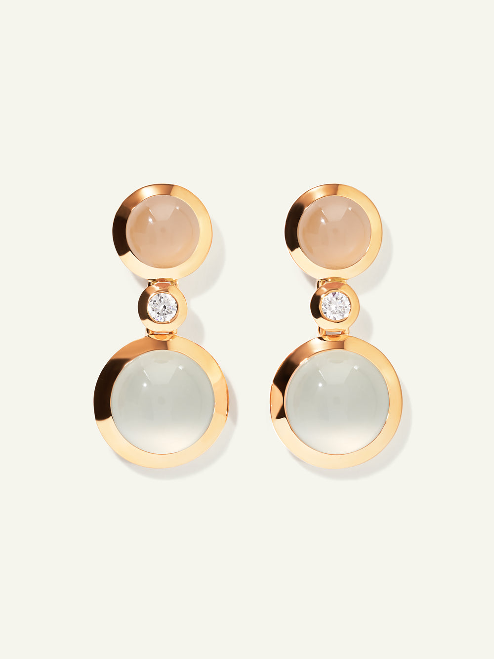 BOUTON 2 Cabochons Earrings in 'Sand' and White Diamonds