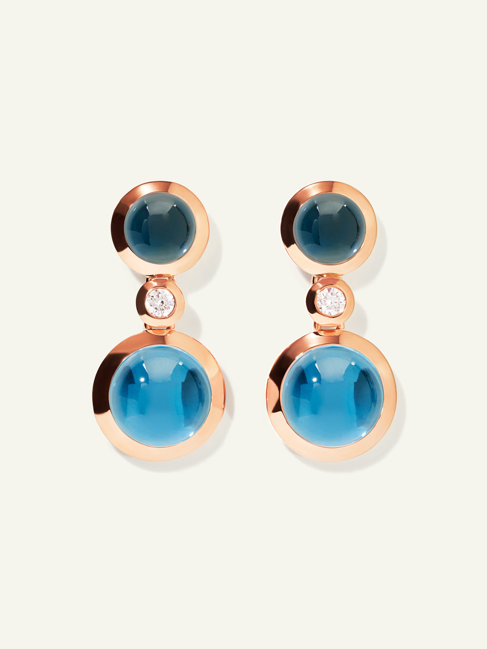 BOUTON 2 Cabochons Earrings in 'Sky' and White Diamonds