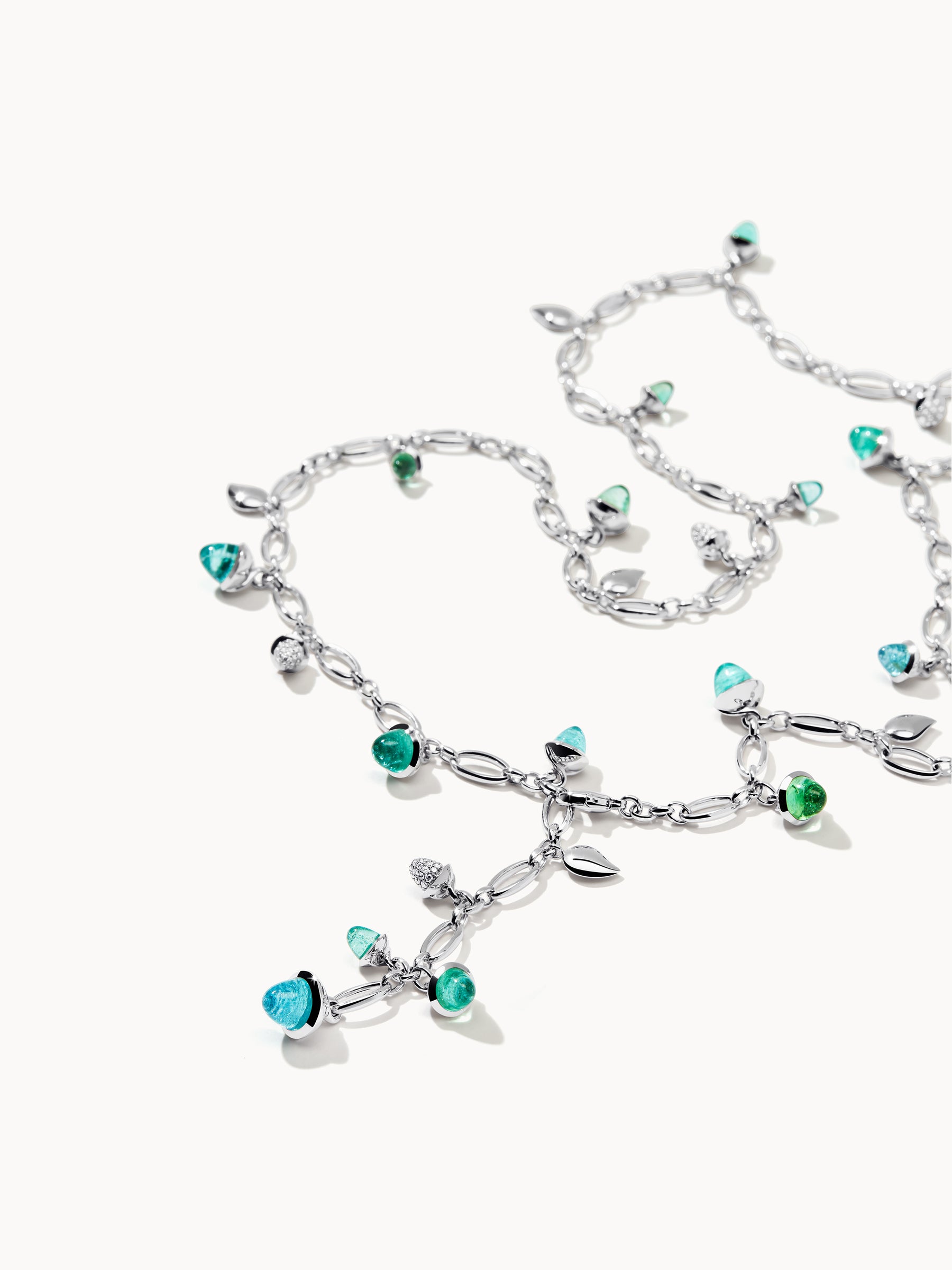 MIKADO Halskette, 100 cm mit Paraiba Turmalinen und Diamant Pavé