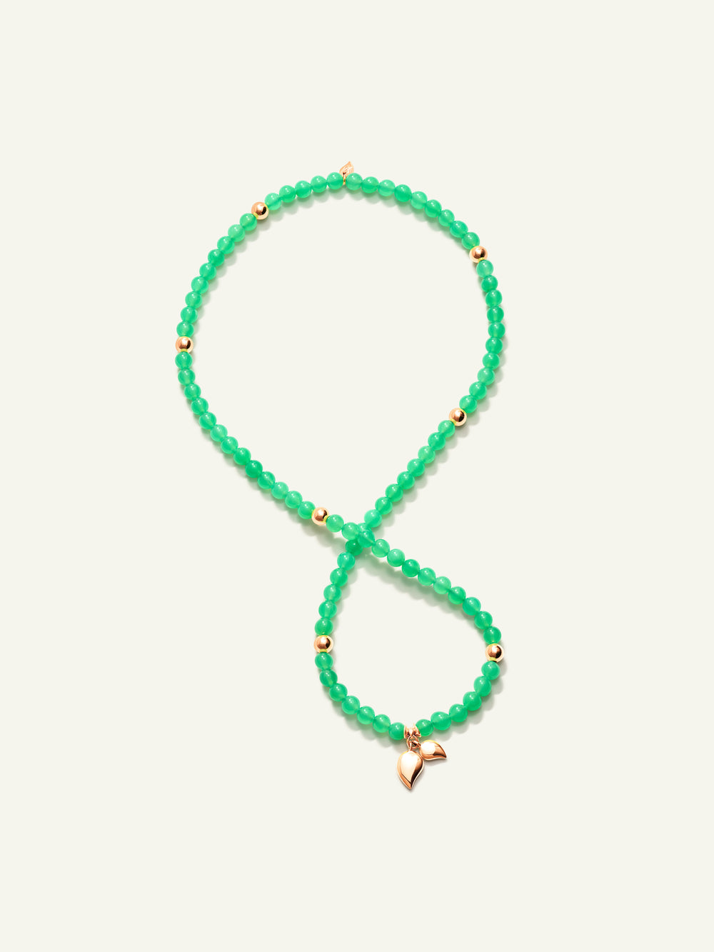 INDIA Medium Bracelet with 18K Gold Beads and Chrysoprase, Three Rows