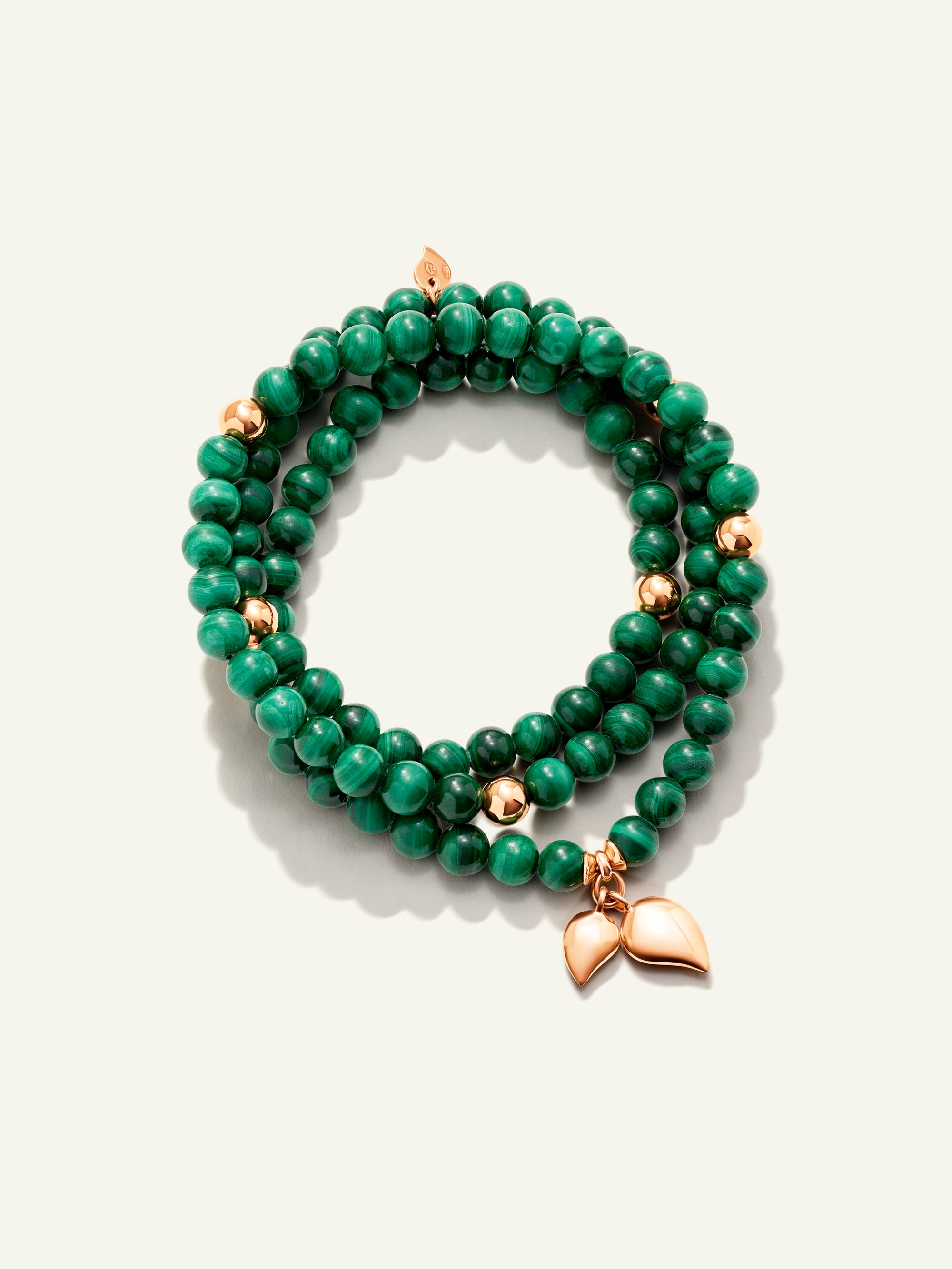 B-IND-Mal-3-m-rg | INDIA Bracelet with 18K Gold Beads and Malachite, Three Rows