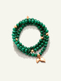 INDIA Bracelet with 18K Gold Beads and Malachite, Three Rows
