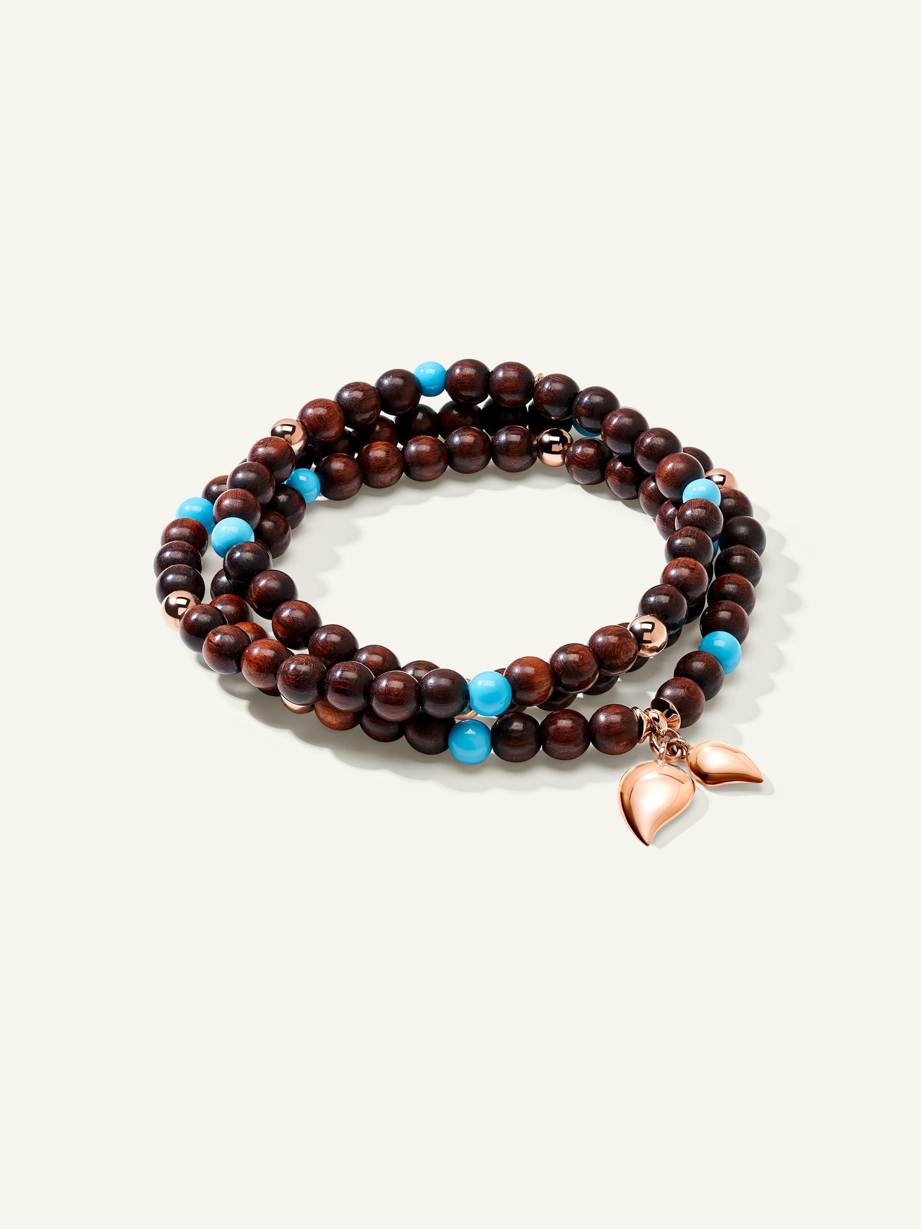 INDIA Medium Bracelet with Turquoise Beads and Snakewood, Three Rows