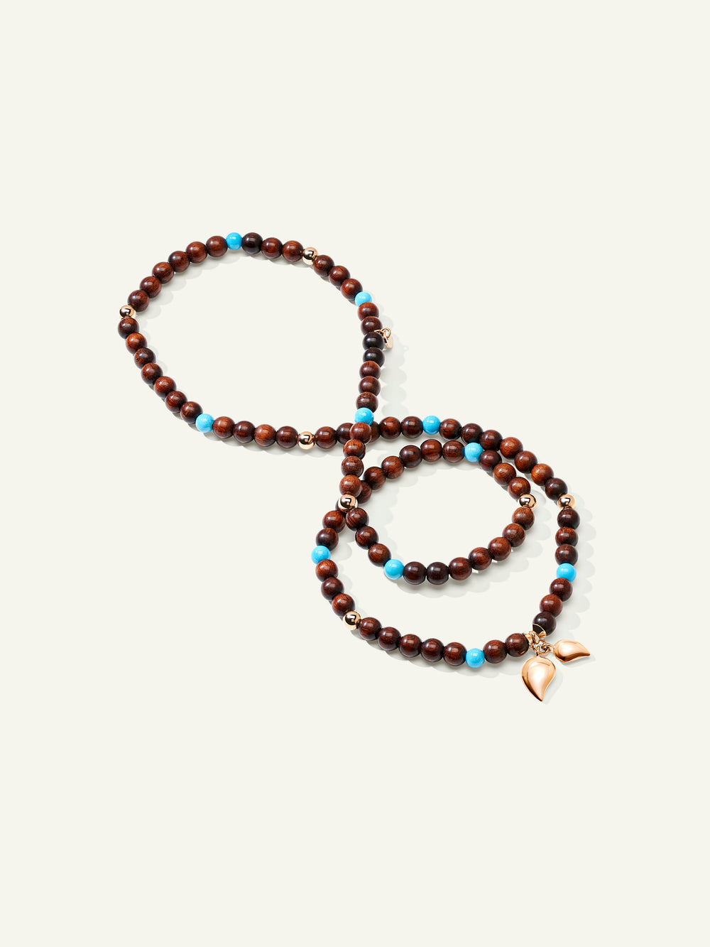 INDIA Medium Armband mit Türkisperlen und Snakewood, drei Reihen