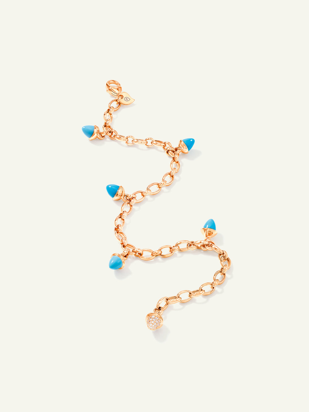 B-MC-Ch-Tur-p-rg | MIKADO Charm Bracelet in 'Turquoise' with Diamond Pavé