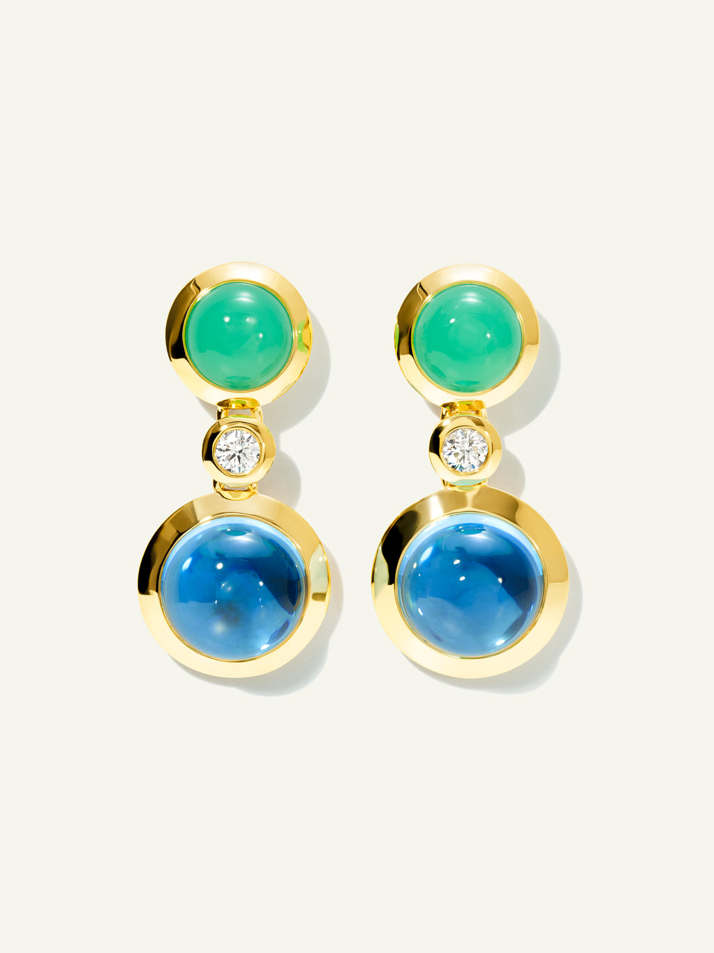 BOUTON 2 Cabochons Earrings in 'Lagoon' with White Diamonds