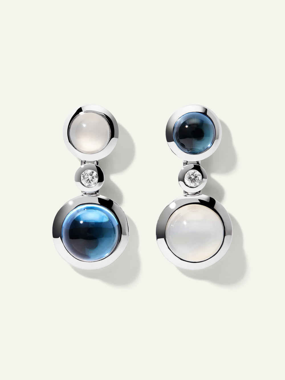 BOUTON 2 Cabochons Earrings in 'Ocean' with White Diamonds