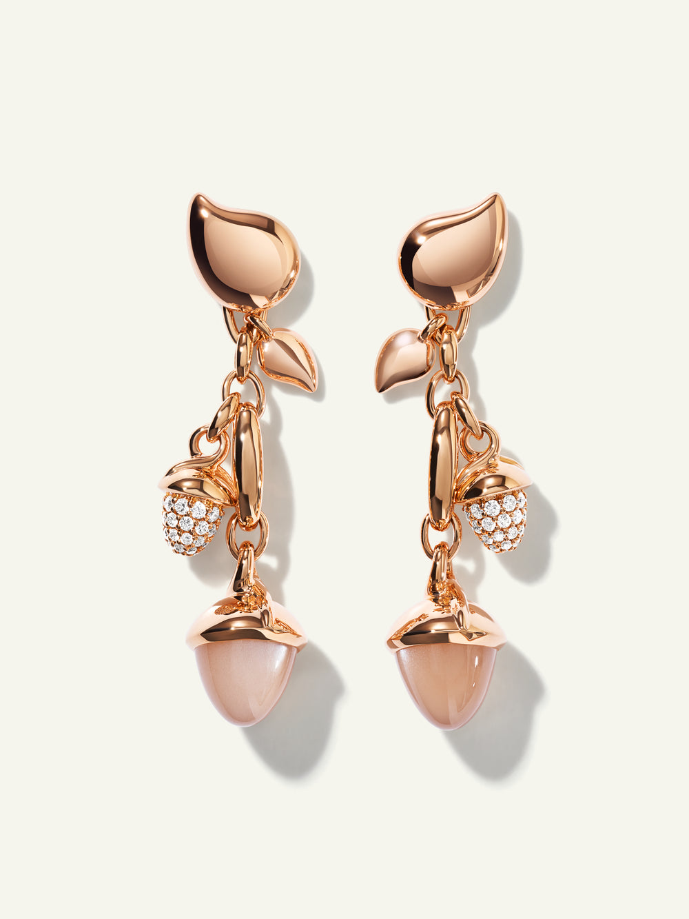 MIKADO Dangling 2 Acorn Earrings in 'Camel' with Diamond PavŽ