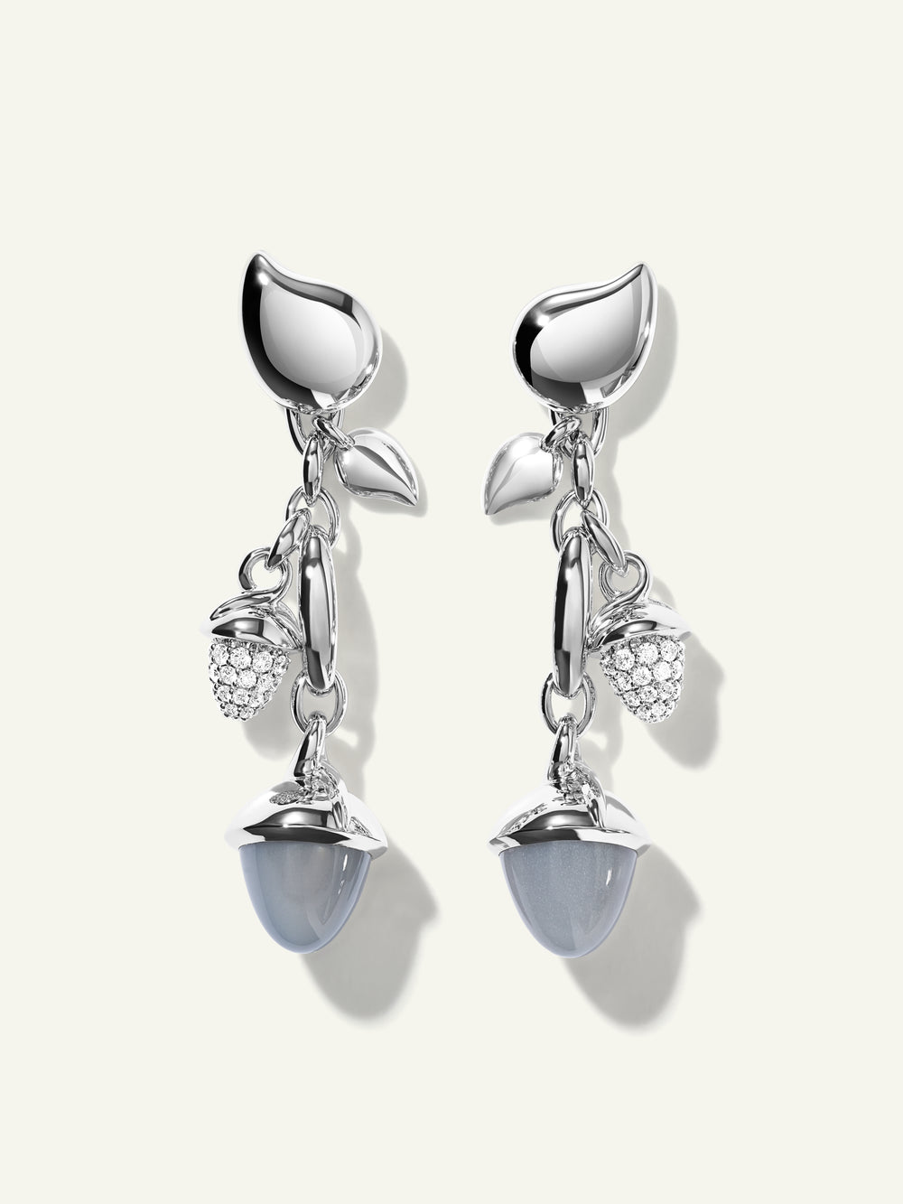 MIKADO Dangling 2 Acorn Earrings in 'Cashmere' with Diamond PavŽ