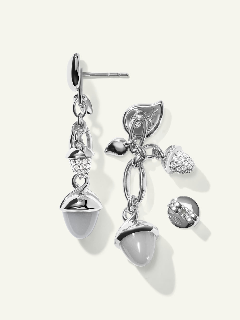 MIKADO Dangling 2 Acorn Earrings in 'Cashmere' with Diamond PavŽ