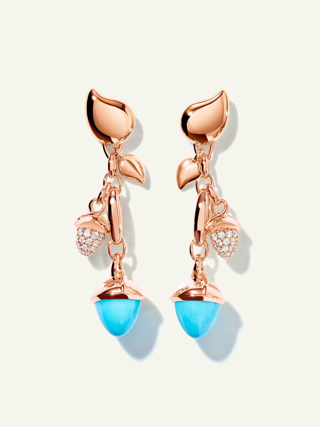 MIKADO Dangling 2 Acorn Ohrringe in 'Turquoise' mit Diamond Pavé