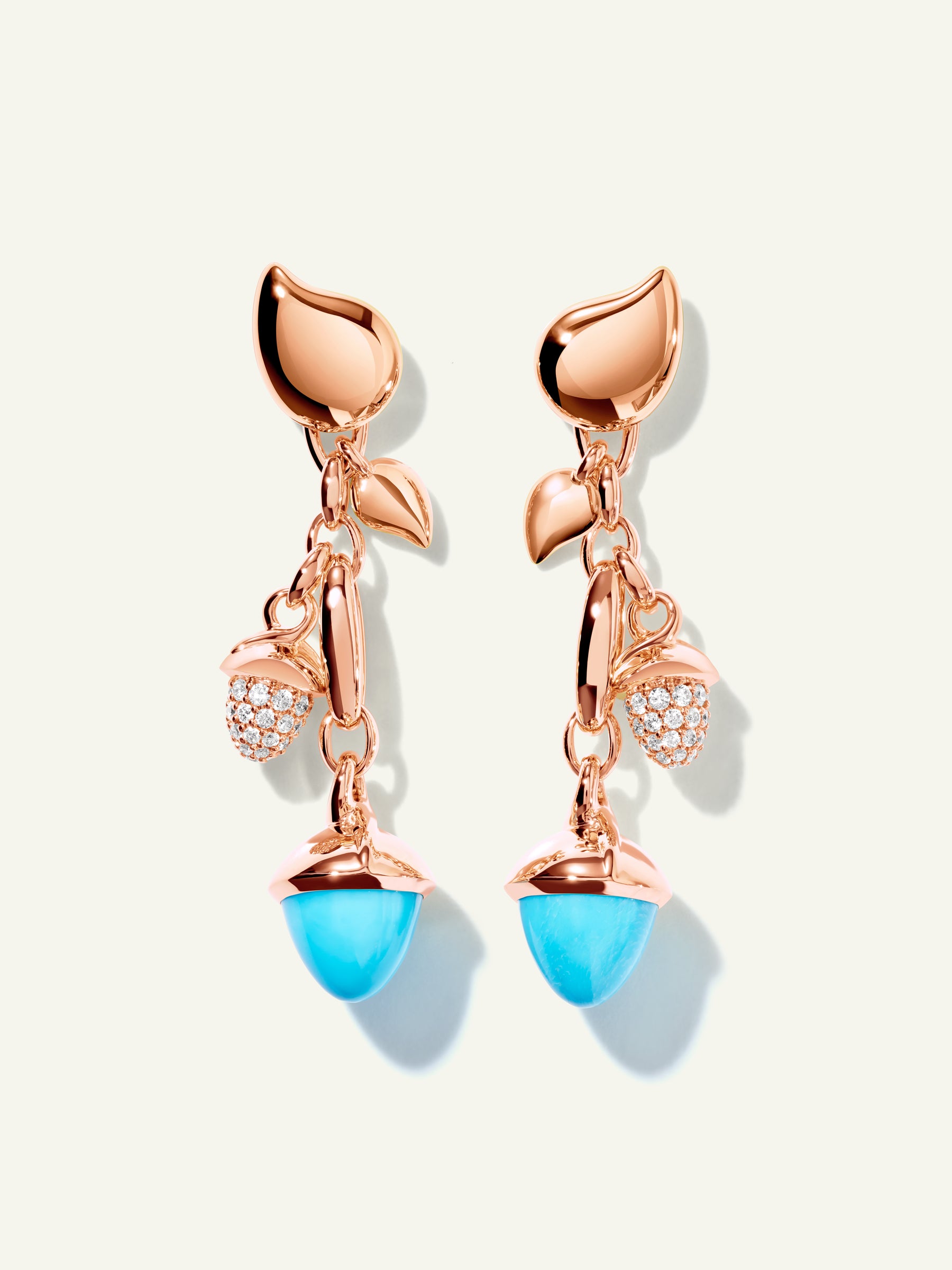 MIKADO Dangling 2 Acorn Ohrringe in 'Turquoise' mit Diamond Pavé