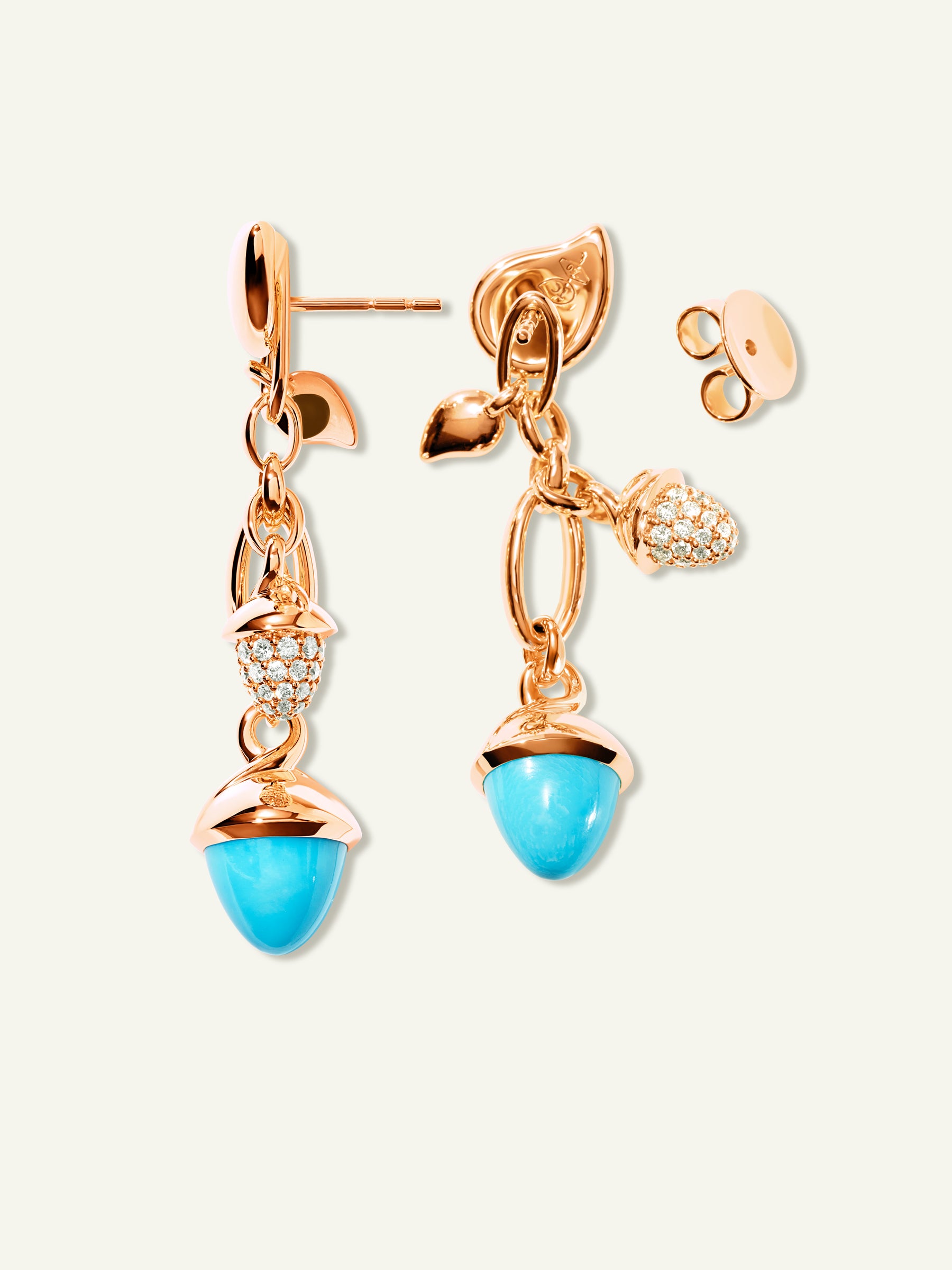 MIKADO Dangling 2 Acorn Ohrringe in 'Turquoise' mit Diamond Pavé