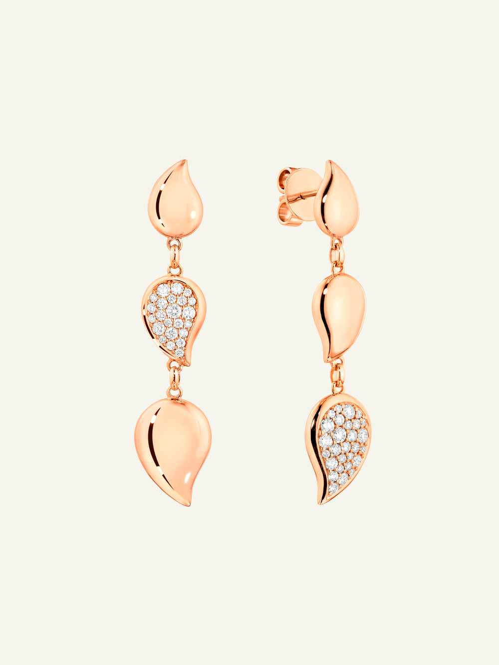 Earrings SIGNATURE Wave - 3 drop elements - Diamond Pavé with Diamond Pavé