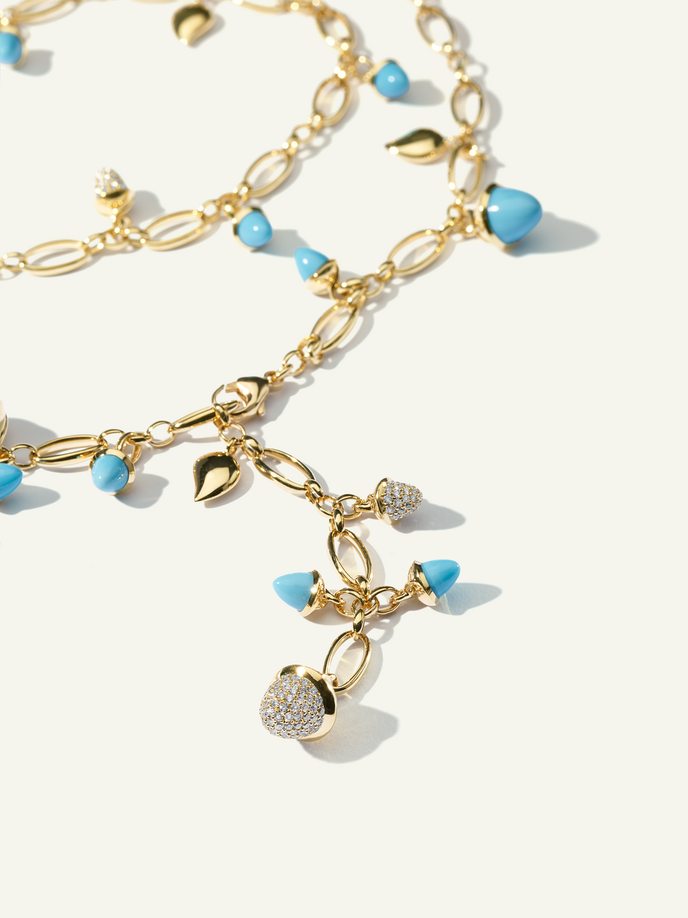 MIKADO Necklace, 100 cm in 'Turquoise' with Diamond Pavé
