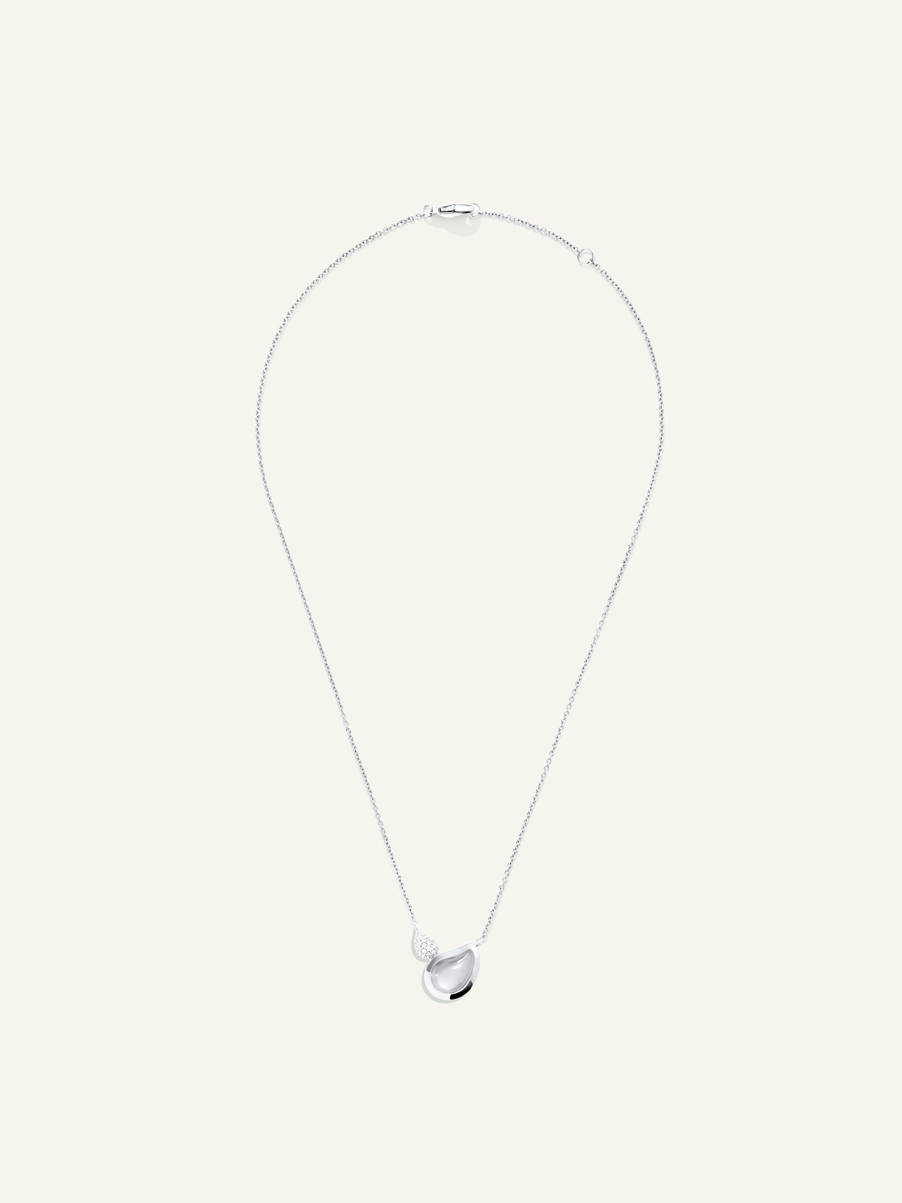 Necklace SIGNATURE 2 Drops Moonstone grey / Diamond Pavé 