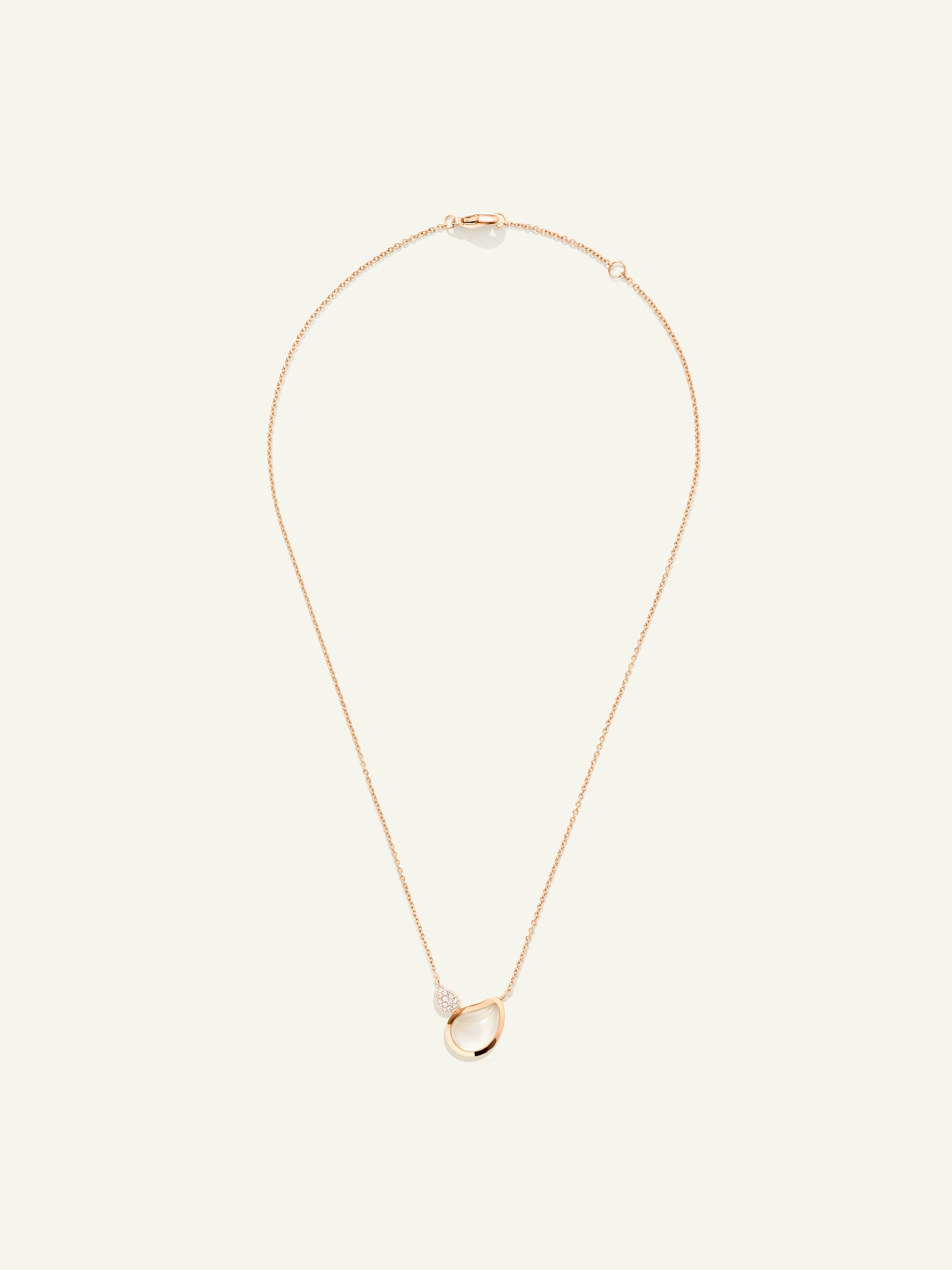 Necklace SIGNATURE 2 Drops Moonstone sand/white / Diamond Pavé 