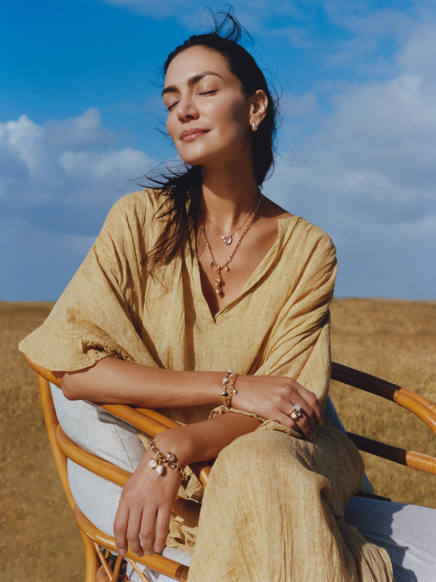 Necklace SIGNATURE 2 Drops Moonstone sand/white / Diamond Pavé