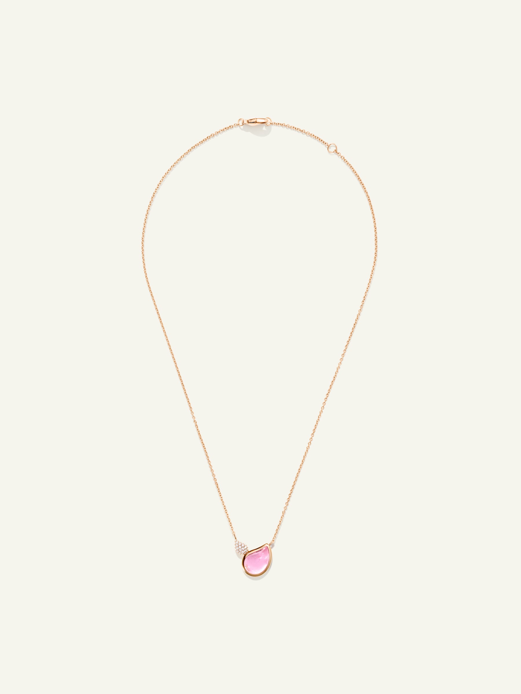 Necklace SIGNATURE 2 Drops Tourmaline rose / Diamond Pavé 