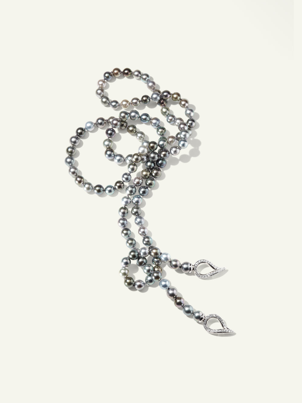 Necklace Tahitian Pearls round multicolor in 18K White Gold
