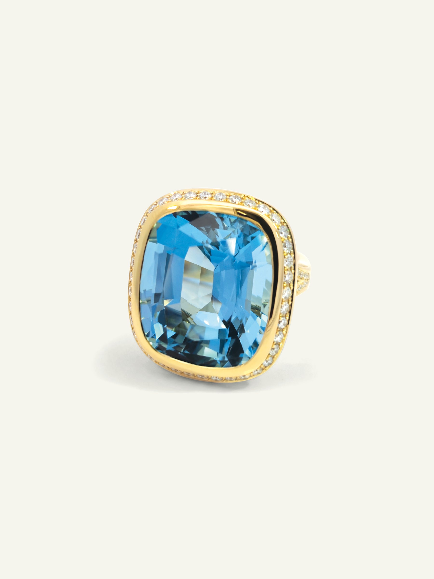 CUSHION Ring with Aquamarine and Diamond Pavé