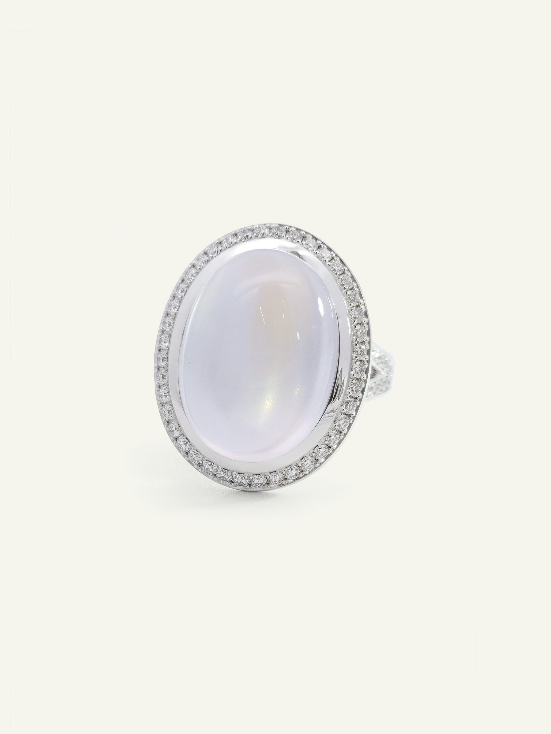 CUSHION Ring with Rainbow Moonstone and Diamond Pavé