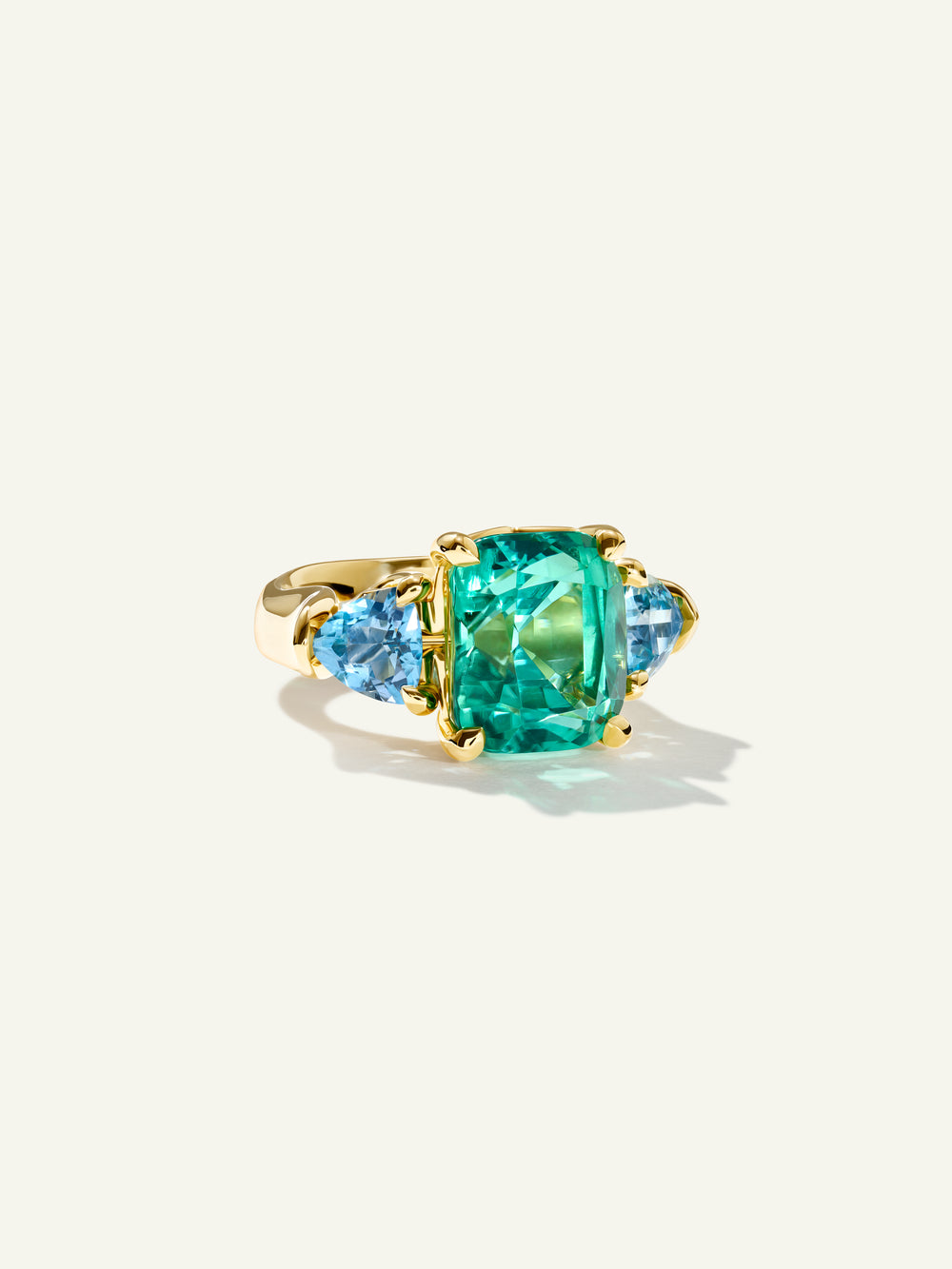 GLAMOUR Ring with Lagoon Green Tourmaline and Aquamarines