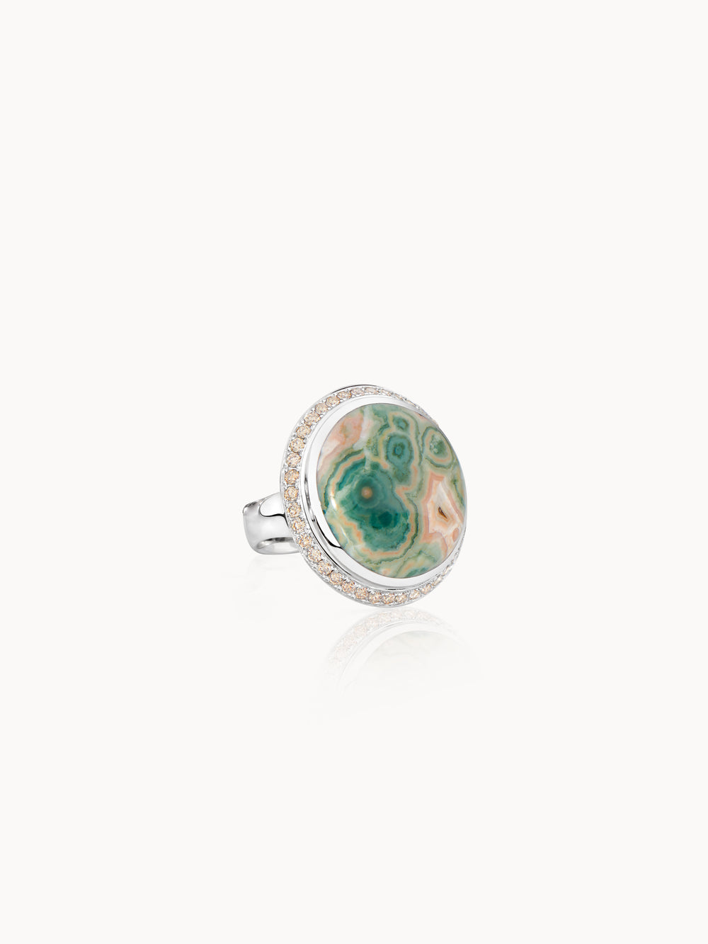 OCEAN JASPER Small Ring with Champagne Diamond Pavé