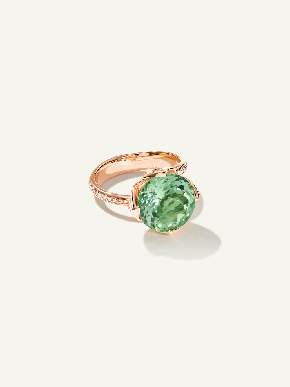 TULIP Ring with Mint Tourmaline and Diamond Pavé